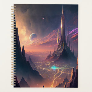 Agenda Planeador de Cidade Futurística com Ficção Científ