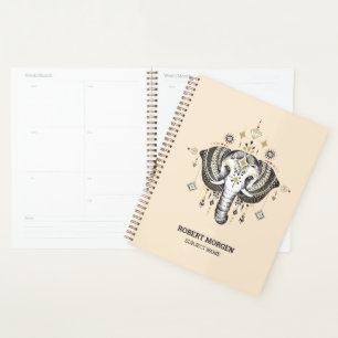 Agenda Planeador de ilustração de elefantes tribais