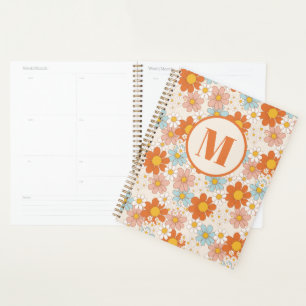 Agenda Planeador de Monograma Floral de Retro-Daisy Perso