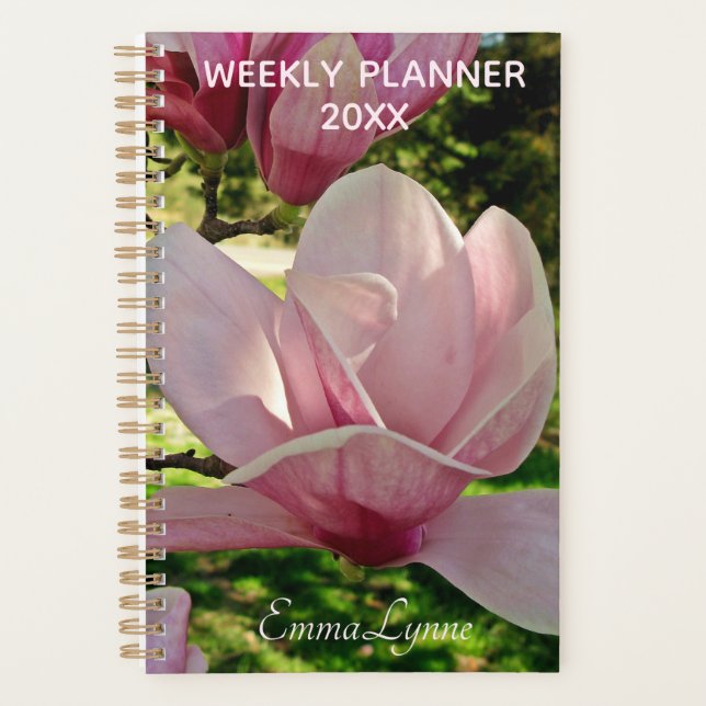 Agenda Planeador de Nome de Foto Floral Rosa Semanal / Me (Frente)