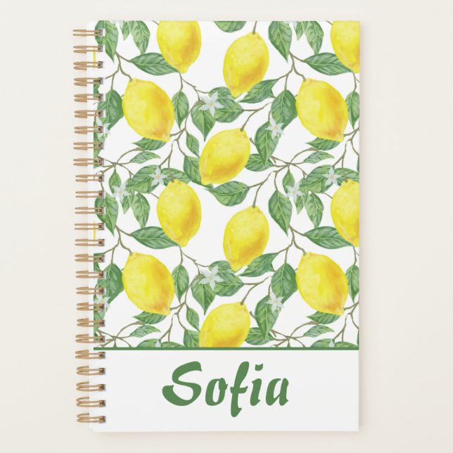 Agenda Planeador de nome verde-limão de padrão amarelo (Frente)