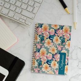 Agenda Planeador de Notebooks de Arte Floral com Seu Nome