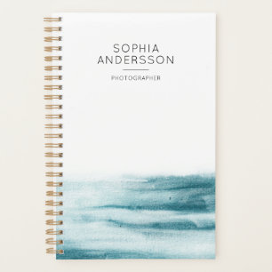 Agenda Planeador de Oceano de Cor Azul Minimalista Modern