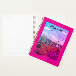 Agenda Planeador de paisagens de rabisco vermelho e rosa