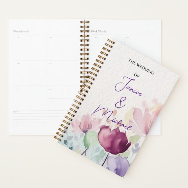 Agenda Planeador de Presente de Casamento Floral Roxo Per (Exibição)