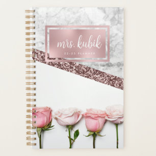 Agenda Planeador de Professores de Flores Douradas e Rosa