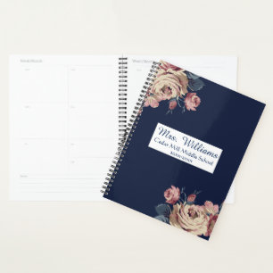 Agenda Planeador de Professores Personalizados Florais Pe