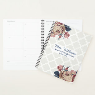 Agenda Planeador de Professores Personalizados Floral Per