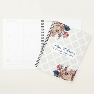 Agenda Planeador de Professores Personalizados Floral Per