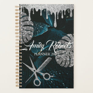 Agenda Planeador de Salão Preto de Folha Verde