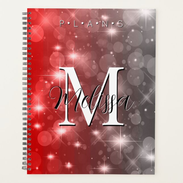 Agenda Planeador de Sparkle do Monograma Moderno da Bokeh (Frente)