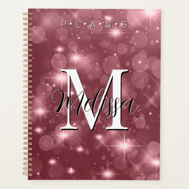 Agenda Planeador de Sparkle do Monograma Moderno de Bokeh (Frente)