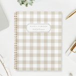 Agenda Planeador de Verificação de Búfalo Russo Moderno<br><div class="desc">Notebook planejado personalizado com padrão de verificação de búfalo bege com nome personalizado.</div>