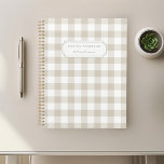 Agenda Planeador de Verificação de Búfalo Russo Moderno<br><div class="desc">Notebook planejado personalizado com padrão de verificação de búfalo bege com nome personalizado.</div>