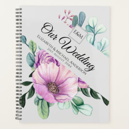 Agenda Planeador de WEDDING do Monograma Purple Floral