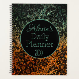 Agenda Planeador Diário Floral Preto na moda