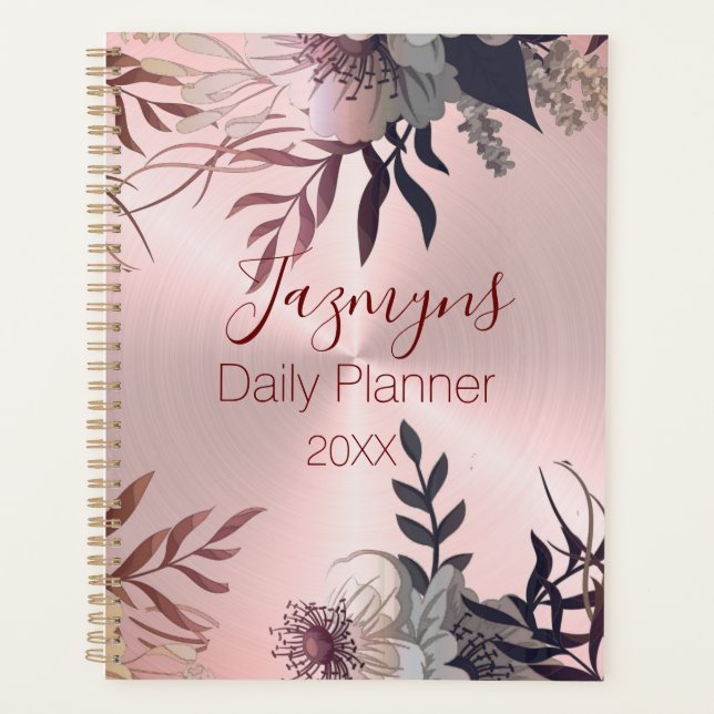 Agenda Planeador Diário Personalizado Botânico Blush Rosa (Frente)