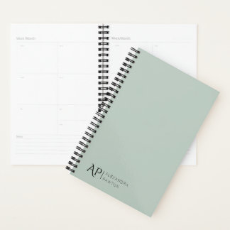Agenda Planeador do Monograma Personalizado de Sage Green