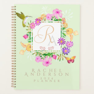Agenda Planeador do Monograma Verde de Jardim Floral