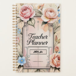 Agenda Planeador do Professor Personalizado Floral Elegan