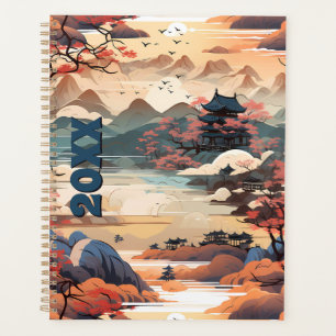 Agenda Planeador do Templo Coreano em Laranja, Teal e Cri
