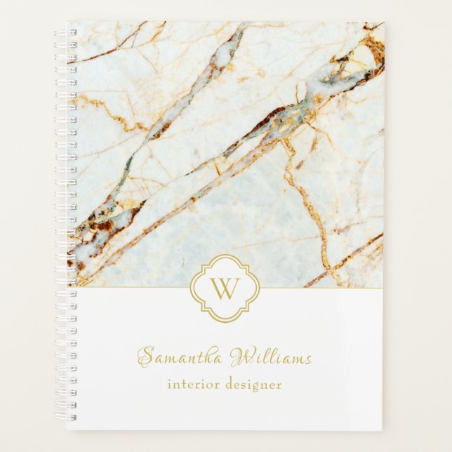 Agenda Planeador Dourado 8,5x11 do Monograma Marble Elega (Frente)