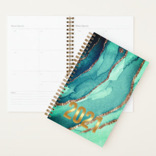 Agenda Planeador Dourado de Azul Teal Personalizado MARBL
