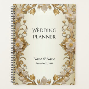 Agenda Planeador Dourado Decorativo das Flores Brancas