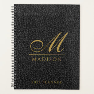 Agenda Planeador Dourado Moderno Elegante Monograma de 20