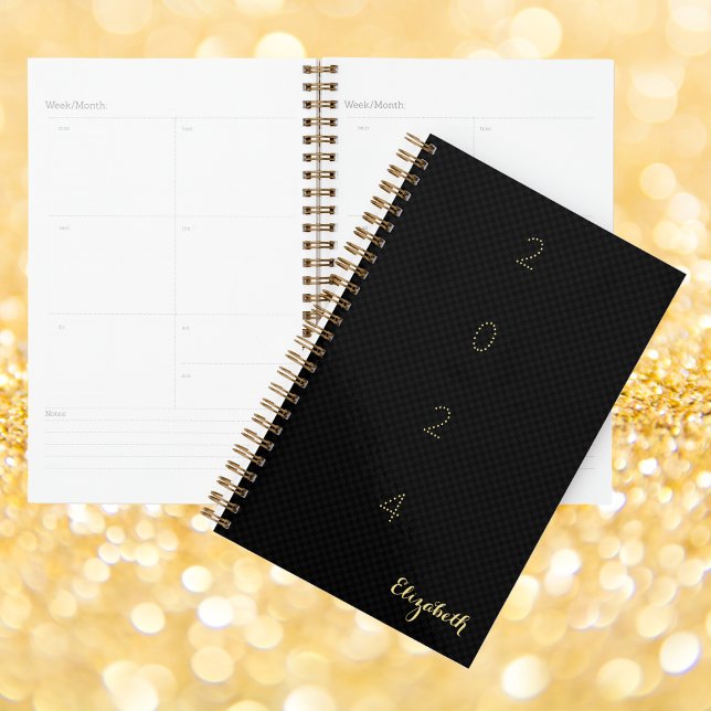 Agenda Planeador Dourado Semanal Mensal Mensal 2024, em P (Monogrammed Black Gold Weekly Monthly 2024 Planner)