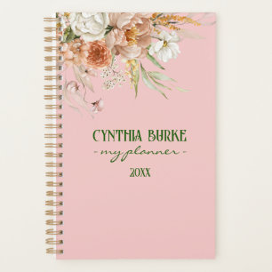 Agenda Planeador Espiral Floral Cor-de-Água Pêntrica Rosa