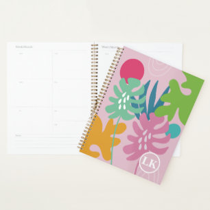 Agenda Planeador feminino moderno floral tropical rosa
