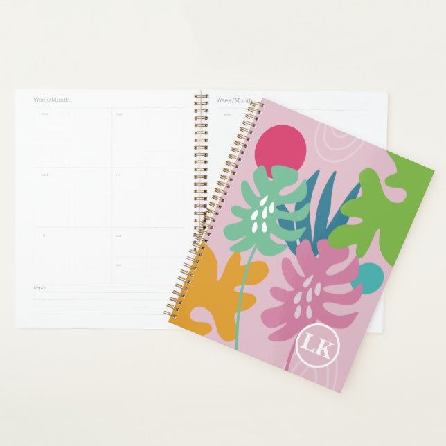 Agenda Planeador feminino moderno floral tropical rosa (Exibição)