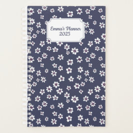 Agenda Planeador floral branco com fundo azul | personali