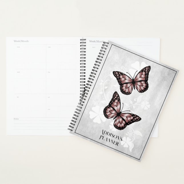 Agenda Planeador Floral da Borboleta Rosa (Exibição)