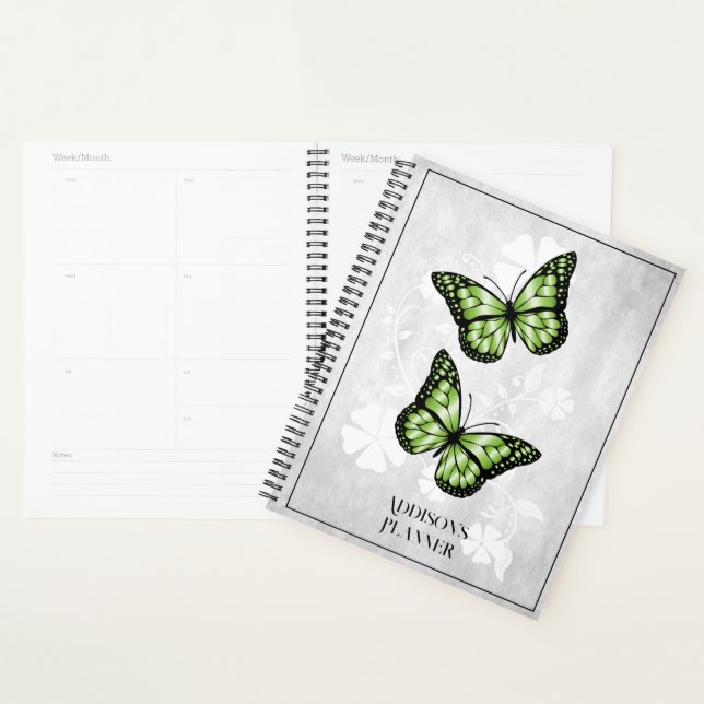 Agenda Planeador Floral de Borboleta Verde (Exibição)