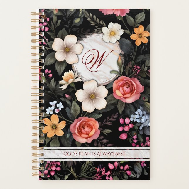 Agenda Planeador Floral do Monograma Personalizado (Frente)