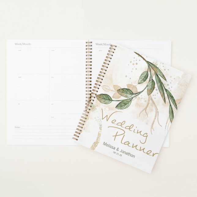Agenda Planeador Floral Floral Dourado Sage Green (Exibição)
