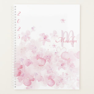 Agenda Planeador Floral Monograma Cor de Água Rosa 2025