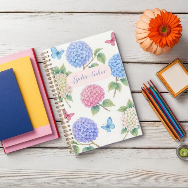Agenda Planeador Floral Personalizado Hydrangea Watercolo (Criador carregado)