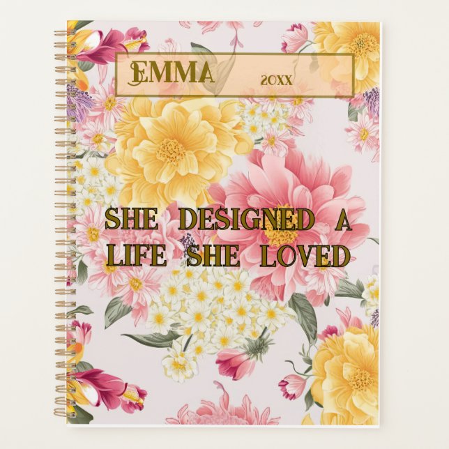 Agenda Planeador Floral Personalizado - Nome Personalizad (Frente)