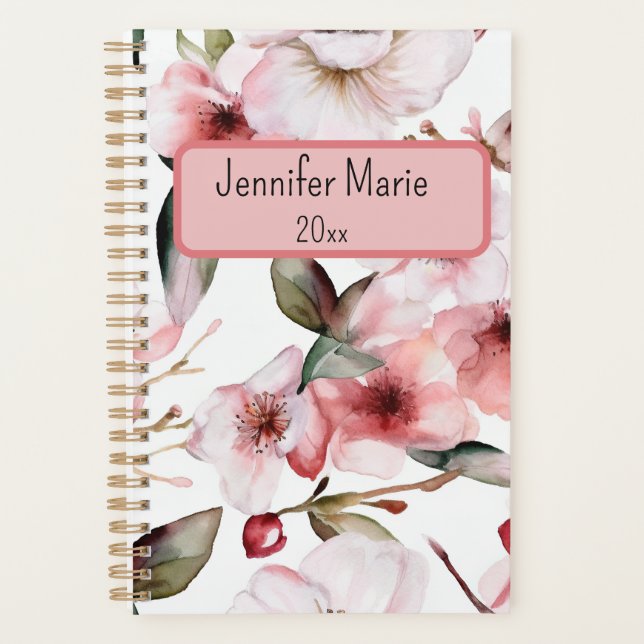Agenda Planeador Floral Personalizar com Nome, Ano (Frente)