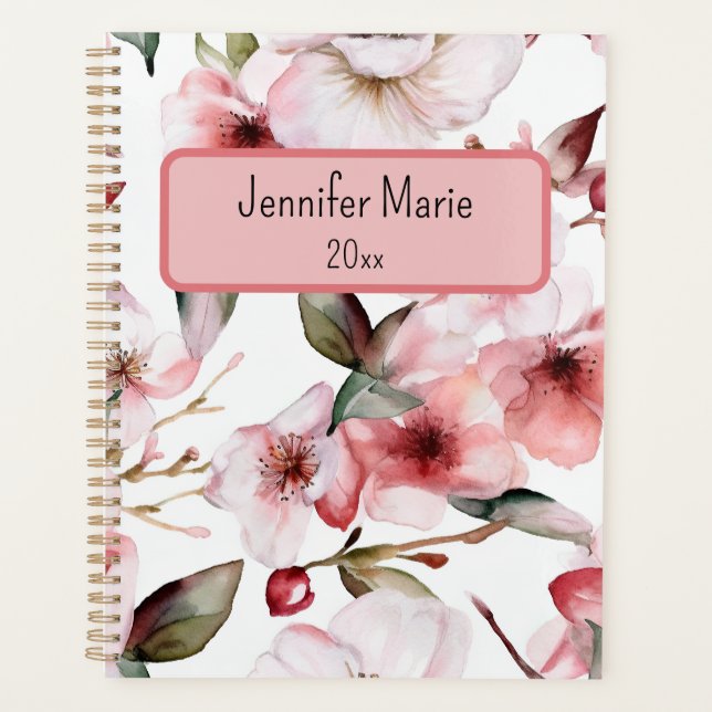 Agenda Planeador Floral Personalizar com Nome, Ano (Frente)