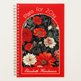 Agenda Planeador Floral Vermelho e Escuro Negra