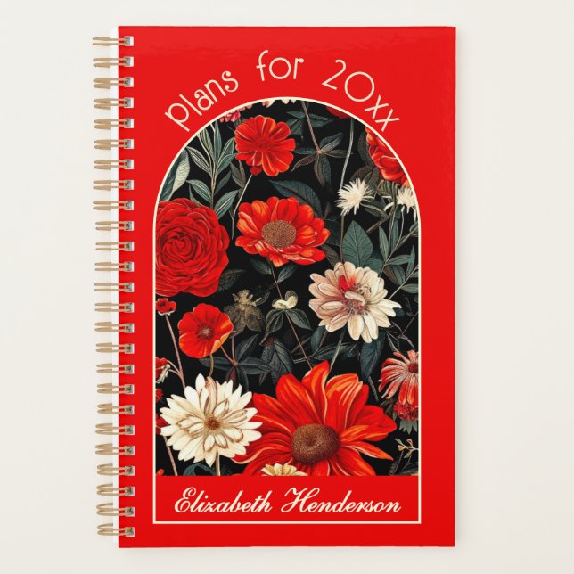 Agenda Planeador Floral Vermelho e Escuro Negra (Frente)