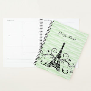 Agenda Planeador Floreado da Torre Eiffel Verde