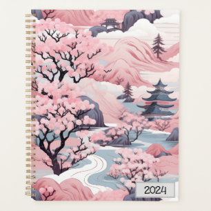 Agenda Planeador Japonês de Cenário Rosa e Cinza