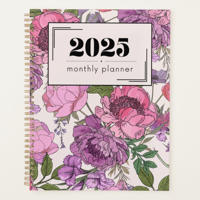 Agenda Planeador Mensal de Linha Floral 2025 (Frente)