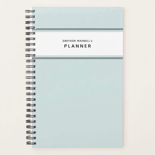 Agenda Planeador Mínimo e Preto Azul Pálido e Branco (Frente)