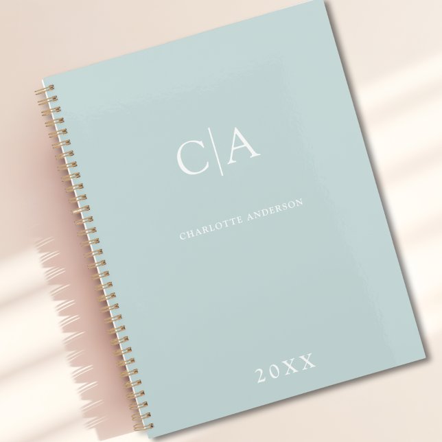 Agenda Planeador monograma simples e elegante (Simple Elegant Monogram Mint Custom Planner)